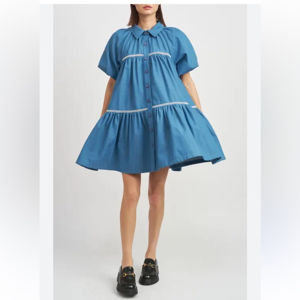 En Saison Tara Tiered Cotton Shirtdress  Puff-Sleeve Babydoll Anthropologie